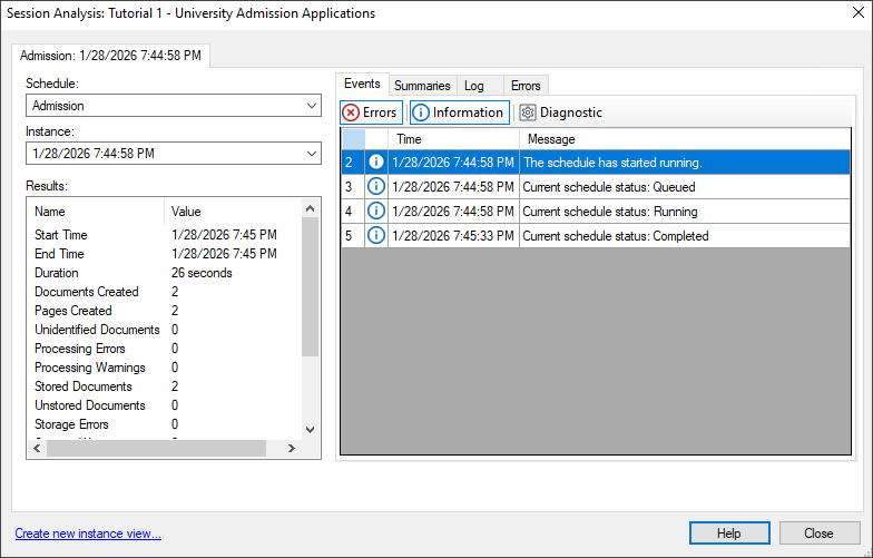 Session Analysis Dialog Box