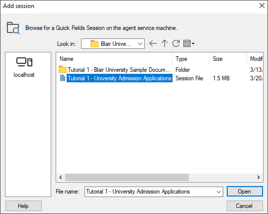 Chose the session and click Open