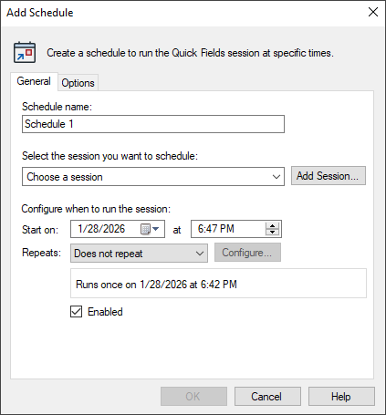 General options for adding a schedule