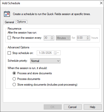Additional options for adding a schedule