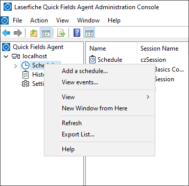 Context menu for Schedules