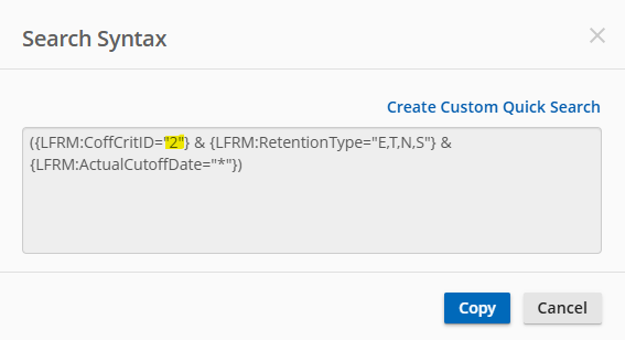 Search syntax dialog box