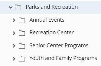 Department folder tree organized by project