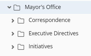 Mayor's office folder tree organized by type of document