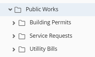 Public Works department folder tree organized by type of document