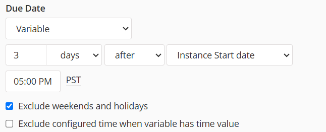 Example due date configuration