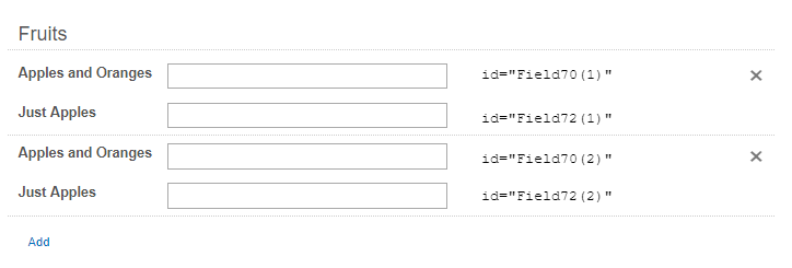 Sample collection with each field labelled with its ID.