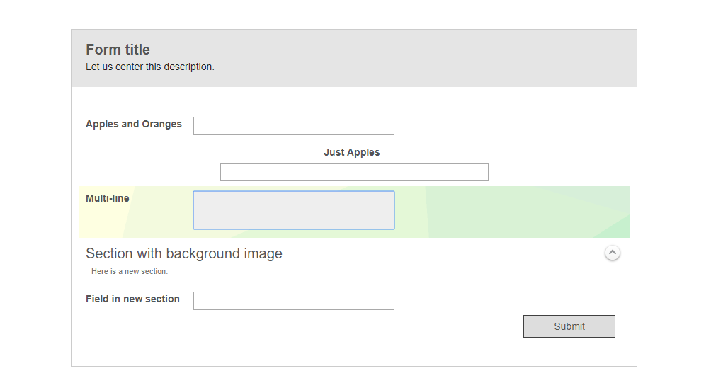 The pattern previously applied to the section label region is now applied to the background of a highlighted field.