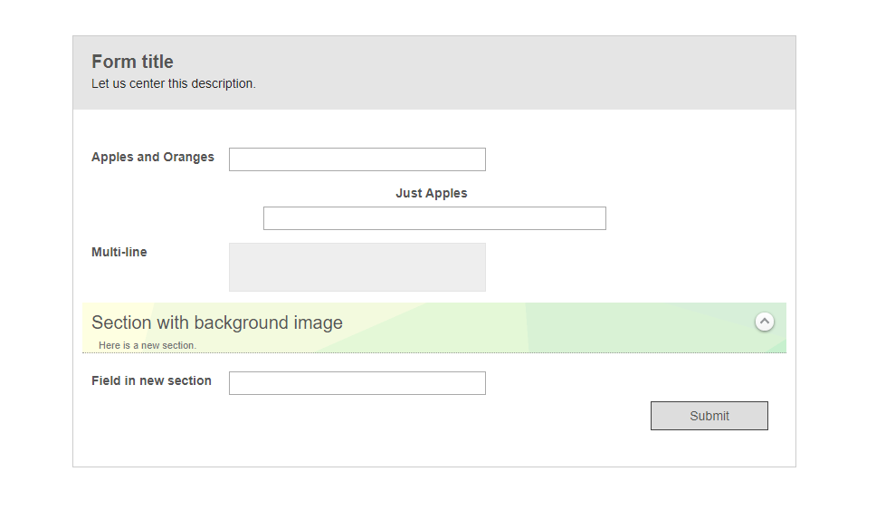 The pattern previously applied to the form title is now applied to the region around a section label.