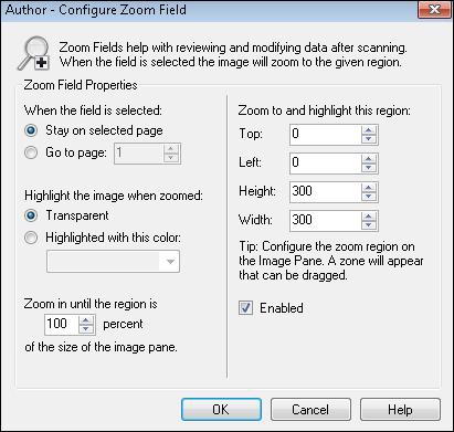 Configure Zoom Field dialog box