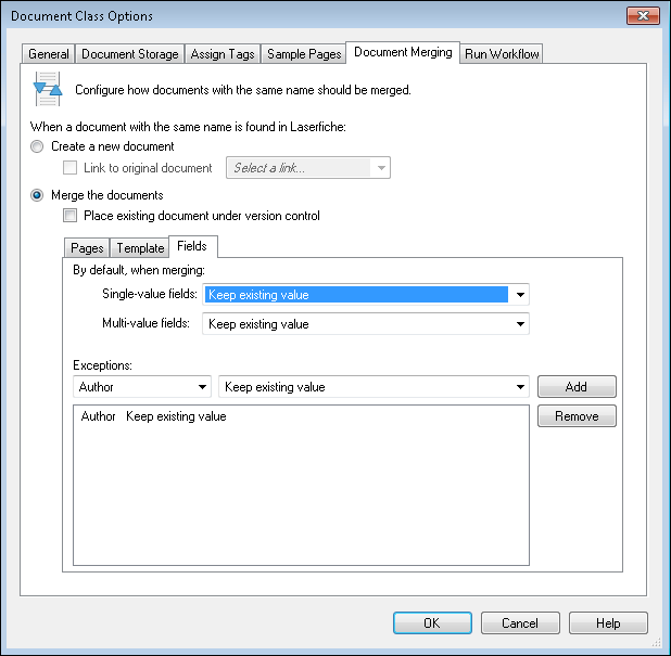 Document Class Field Merging options