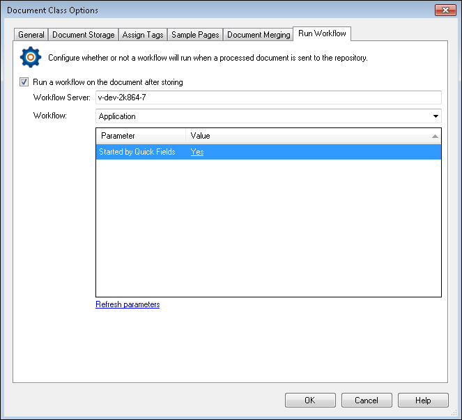 Document Class Run Workflow options