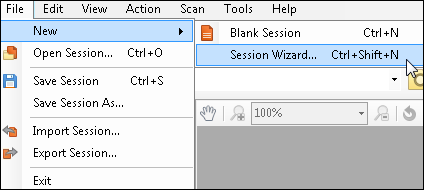 New Session Wizard from File menu