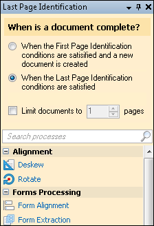 Select when a document is complete using first page or last page conditions