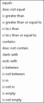 Click the underlined operator to change the field's logic.