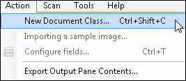 New Document Class is selected from the Action menu