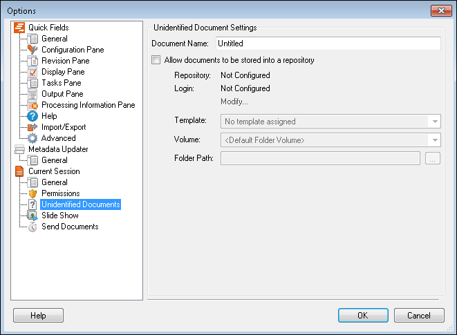 Current Session Unidentified Documents Options