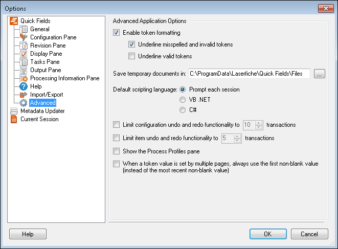 Quick Fields Advanced Options