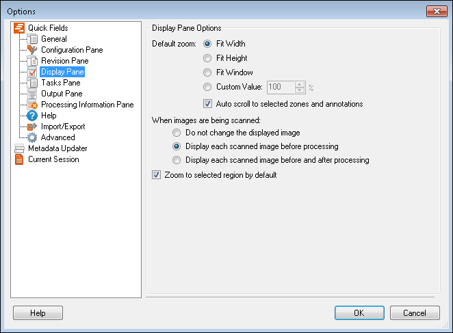 Quick Fields Display Pane Options