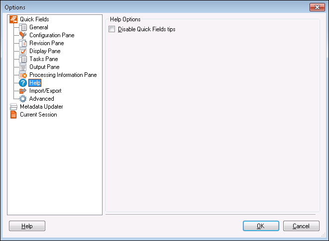 Quick Fields Help Options