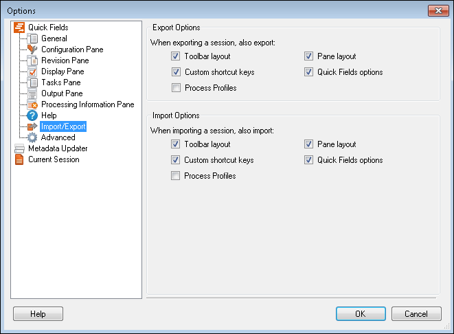 Quick Fields Import and Export Options