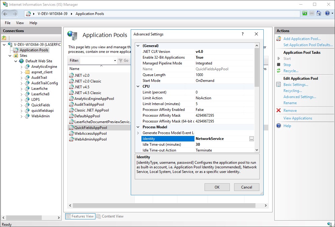 IIS Advanced Settings