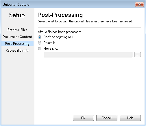 Post-Processing section in the Universal Capture dialog box