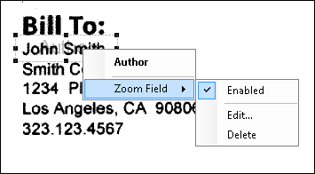 Hover over Zoom Field, and select Edit or Delete.