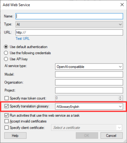 Glossary specified in web service.