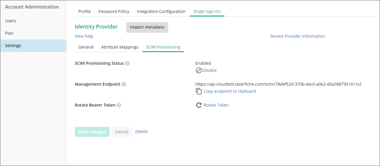 SCIM Provisioning Tab