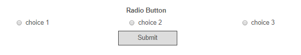 Radio button field with centered label and centered Submit button.