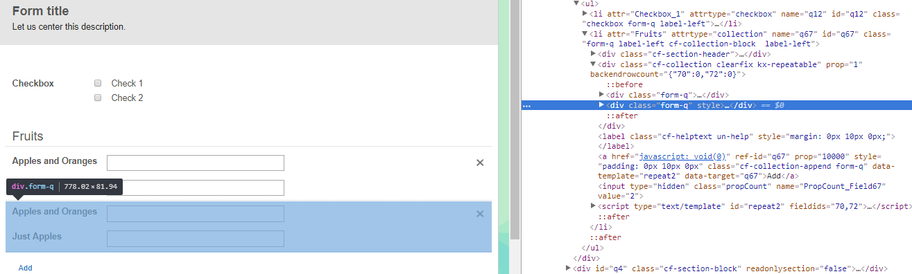 The HTML element corresponding to a set of fields in a collection.