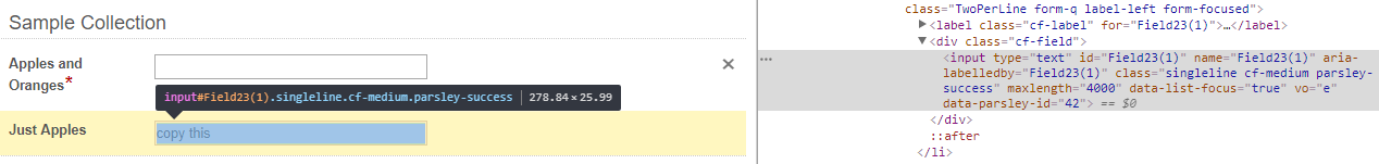 The HTML element corresponding to the field in a collection whose value should be copied to the same field in later sets.