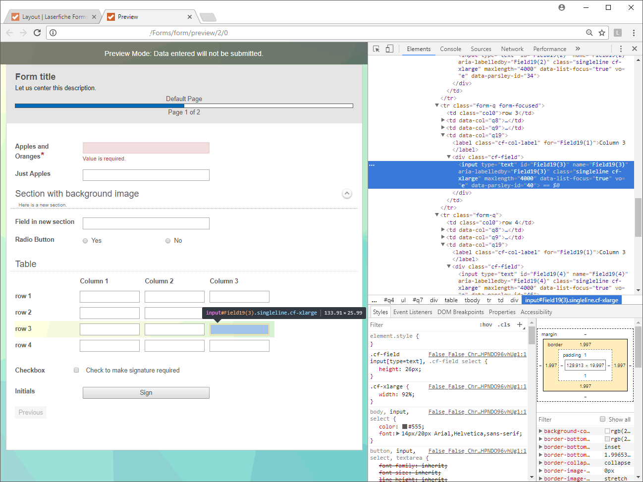 Viewing the HTML corresponding to a cell in a table.