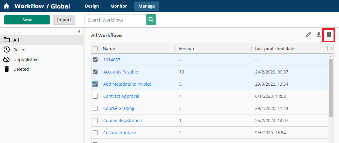 Example of Deleting a Workflow.