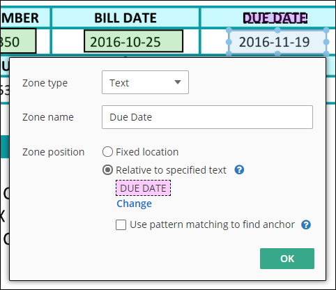 Draw a box around the information you want to capture and anchor it to another bit of text on the page.