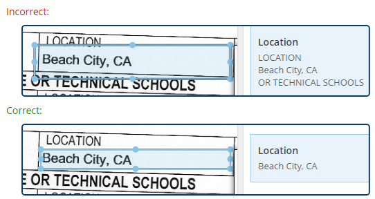 When drawing or resizing zones, make sure the boundary does not touch any unwanted text.