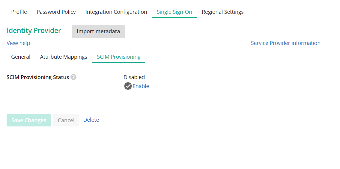 SCIM Provisioning Tab