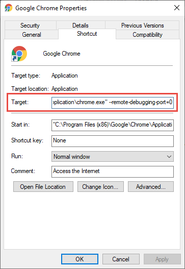 Location and contents of the Google Chrome target.