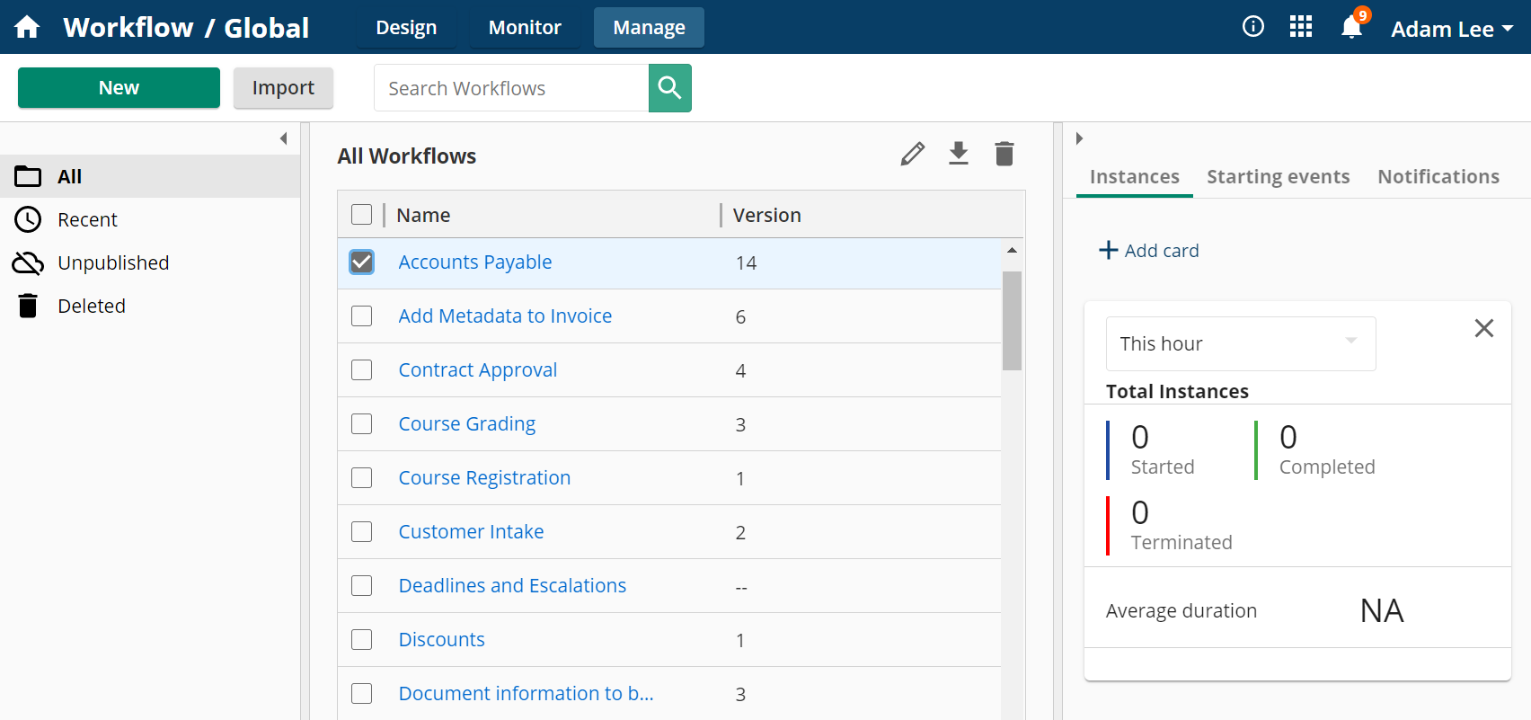 Workflow Manage Page