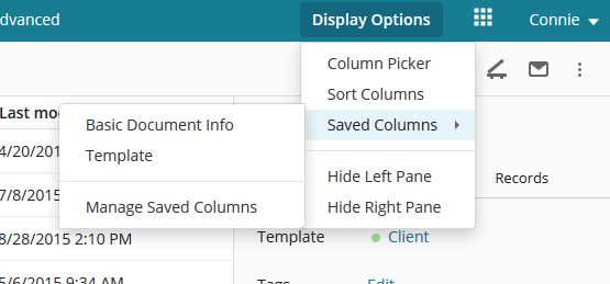 Saved Columns option