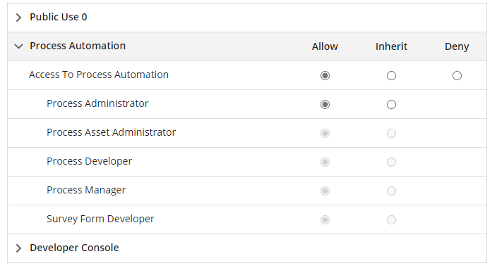 Access rights selected in Account Administration