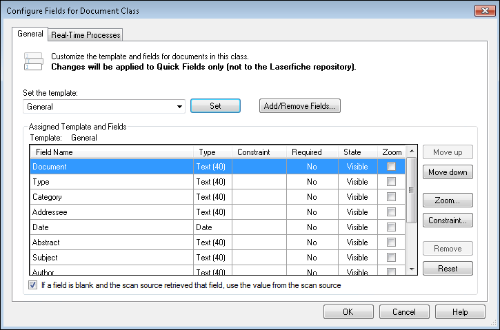 In the Configure fields dialog box, select a field and click Zoom Click the Zoom button