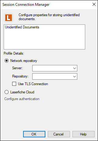 Configure properties for storing unidentified documents Session Connection Manager
