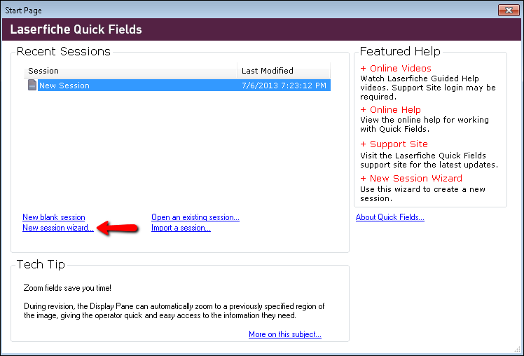 New Session Wizard Click New session wizard from the Start page