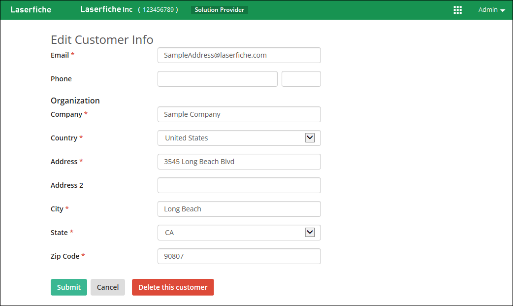 Customer information page