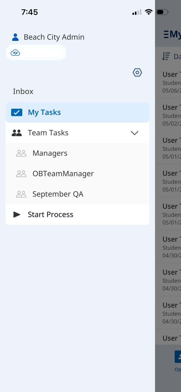 Menu page of the Forms app inbox