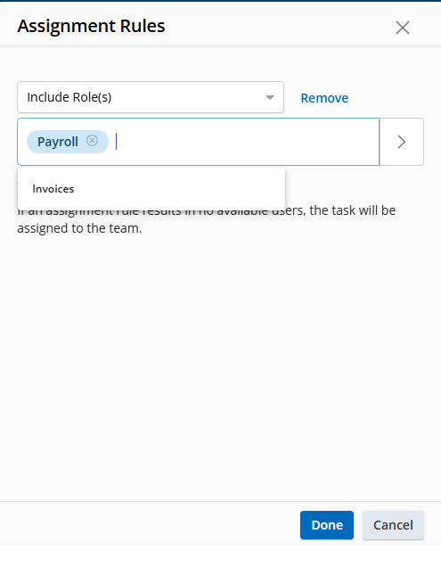 Add assignment roles Assignment roles dialog box