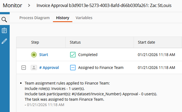 The History tab on the Monitor page