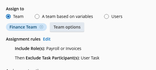 Assign to team option